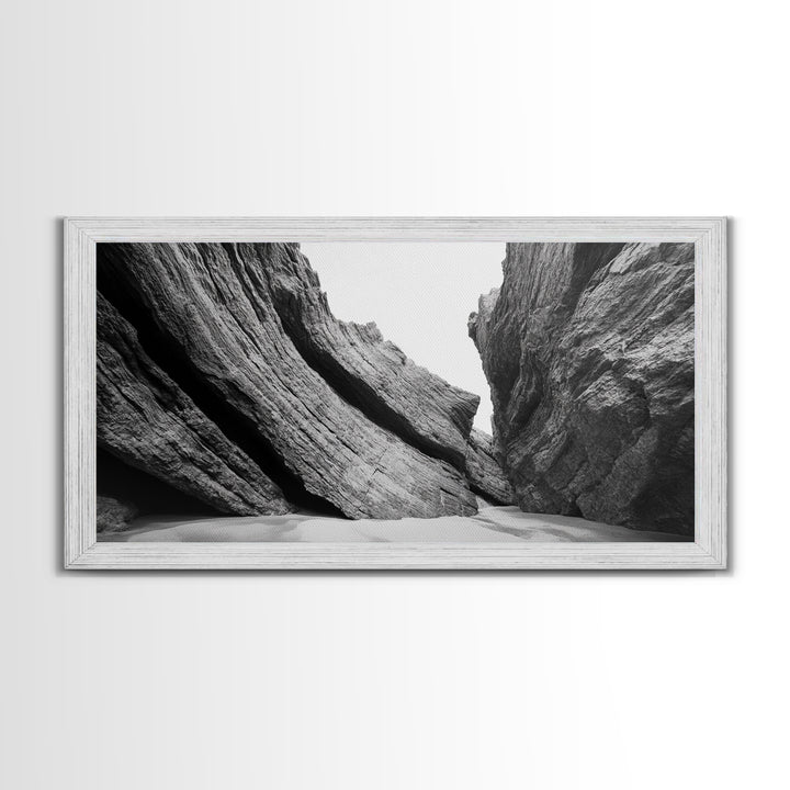 Canyon Rocks, Desert Wall, Natural Texture, Modern Rustic Decor, Framed Canvas Print, Bathroom Wall Art, Monochrome Earth Tones