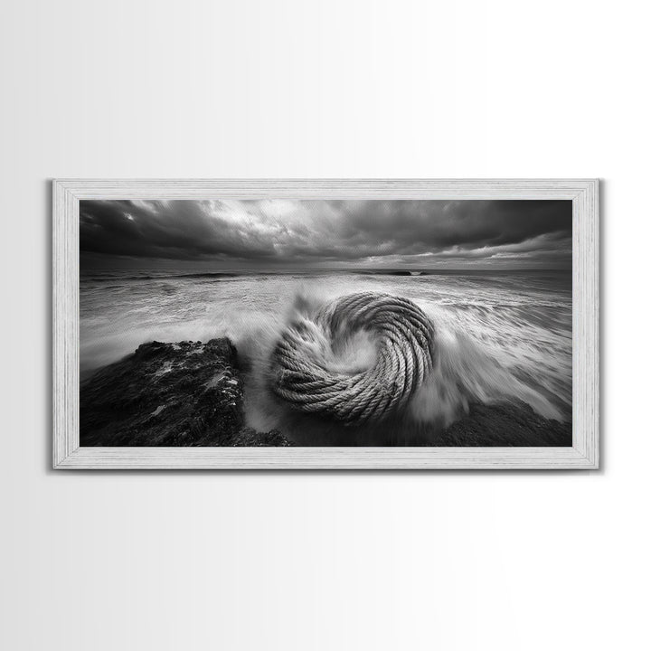 Ocean Rope Coil, Stormy Sea Art, Nautical Wall Decor, Coastal Photography, Canvas Print, Moody Ocean Art, Bathroom Wall Art, Nautical Home Decor