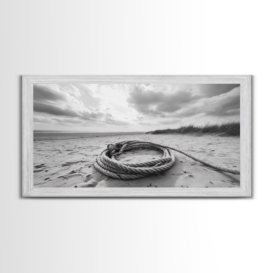 Beach Rope Still, Sand Dune Landscape, Seaside Art, Coastal Minimalist, Canvas Print, Neutral Wall Art, Living Room Coastal Decor, Nautical Style
