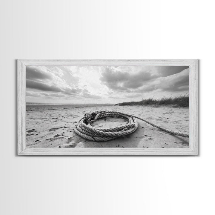 Beach Rope Still, Sand Dune Landscape, Seaside Art, Coastal Minimalist, Canvas Print, Neutral Wall Art, Living Room Coastal Decor, Nautical Style