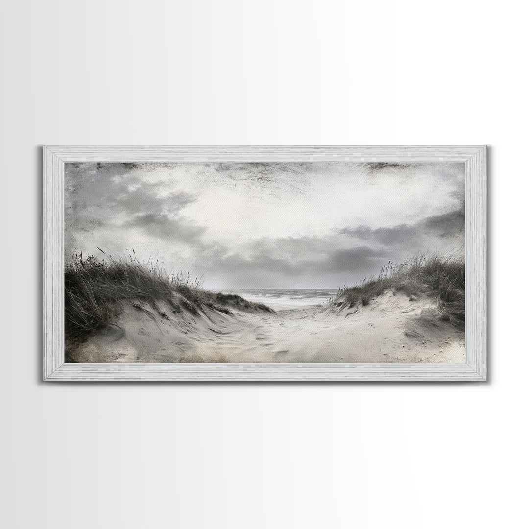 Coastal Dunes Path, Windy Beach Scene, Ocean Wall Art, Nature Landscape, Framed Canvas Print, Rustic Decor, Entryway Wall Art