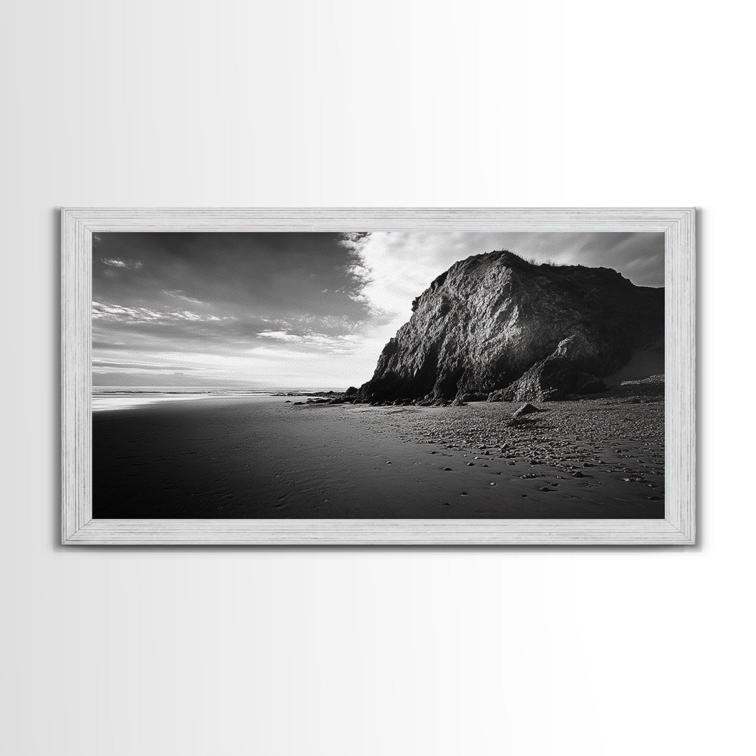 Coastal Rock Cliff, Dramatic Shore Scene, Sunset Beach Landscape, Nature Power Mood, Canvas Print, Office Wall Art, Modern Rustic Decor