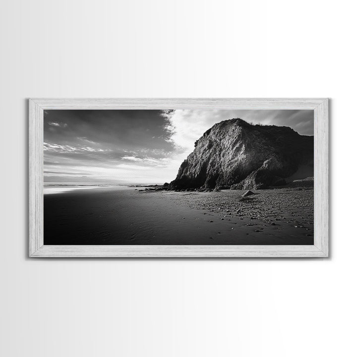 Coastal Rock Cliff, Dramatic Shore Scene, Sunset Beach Landscape, Nature Power Mood, Canvas Print, Office Wall Art, Modern Rustic Decor