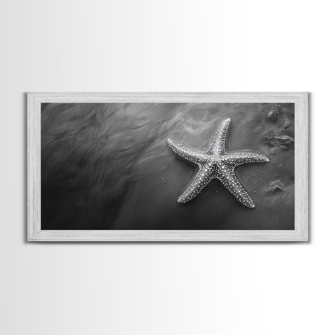 Ocean Starfish, Seashore Calm, Coastal Nature Print, Beach Zen Decor, Framed Canvas Print, Minimalist Bathroom Art, Ocean Wall Piece