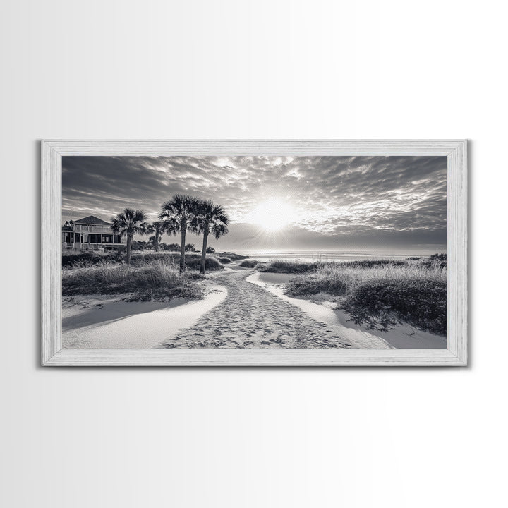Beach Path Sunrise, Coastal Home, Nature Photography, Framed Canvas Print, Entryway Art, Coastal Grandmillennial Decor, Morning Light Scene