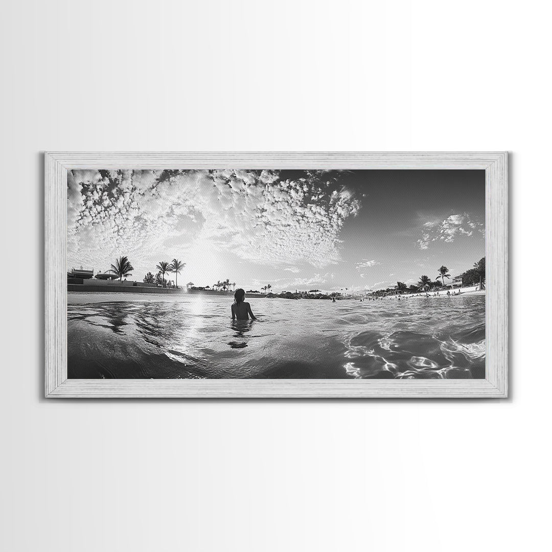 Beach Day, Ocean Kids, Sunny Horizon, Coastal Life, Framed Canvas Print, summer nursery wall art, cheerful beach print, family beach art