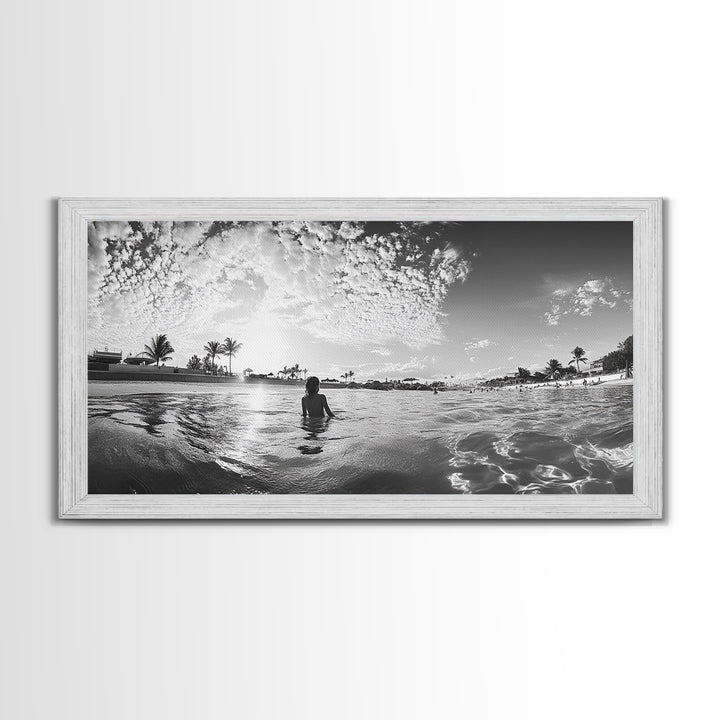 Beach Day, Ocean Kids, Sunny Horizon, Coastal Life, Framed Canvas Print, summer nursery wall art, cheerful beach print, family beach art