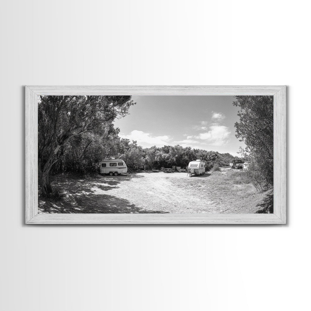 Camper Vans, Nature Escape, Forest Glamping, Sunny Grove, Canvas Print, Rustic Wall Art, Adventure Lover Gift, Living Room Decor