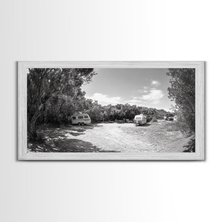 Camper Vans, Nature Escape, Forest Glamping, Sunny Grove, Canvas Print, Rustic Wall Art, Adventure Lover Gift, Living Room Decor