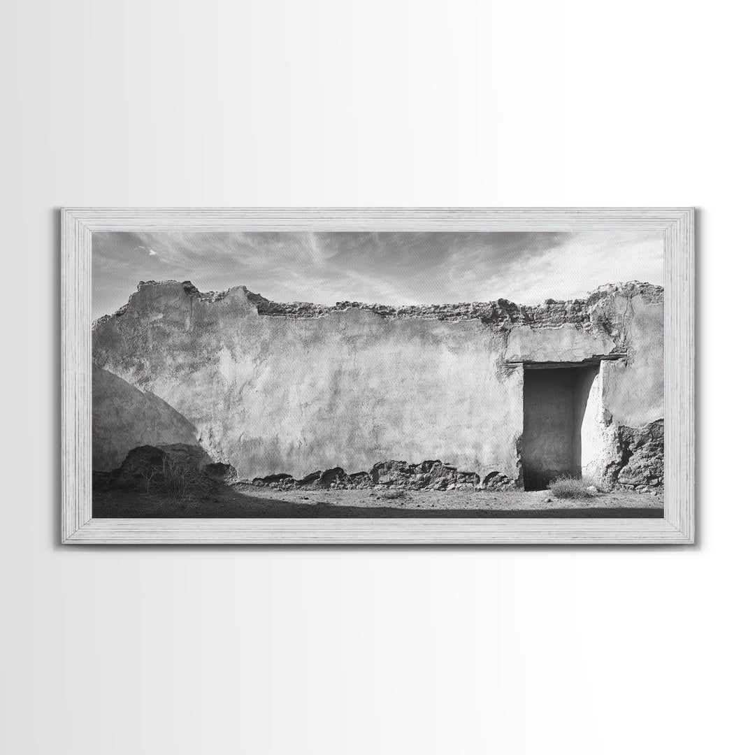 Adobe Wall, Desert Door, Rustic Texture, Framed Canvas Print, Southwest Wall Art, Neutral Earth Tones, Boho Western Living Room Decor