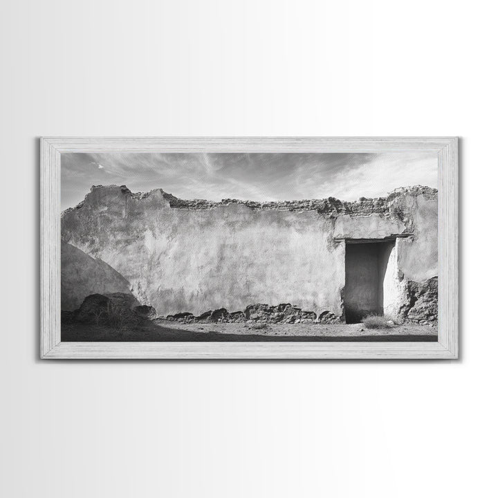 Adobe Wall, Desert Door, Rustic Texture, Framed Canvas Print, Southwest Wall Art, Neutral Earth Tones, Boho Western Living Room Decor
