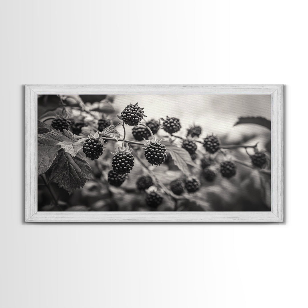 Blackberries on Vine, Farmhouse Kitchen Art, Rustic Fruit Wall Decor, Country Style, Autumn Botanical Photography, Canvas Print