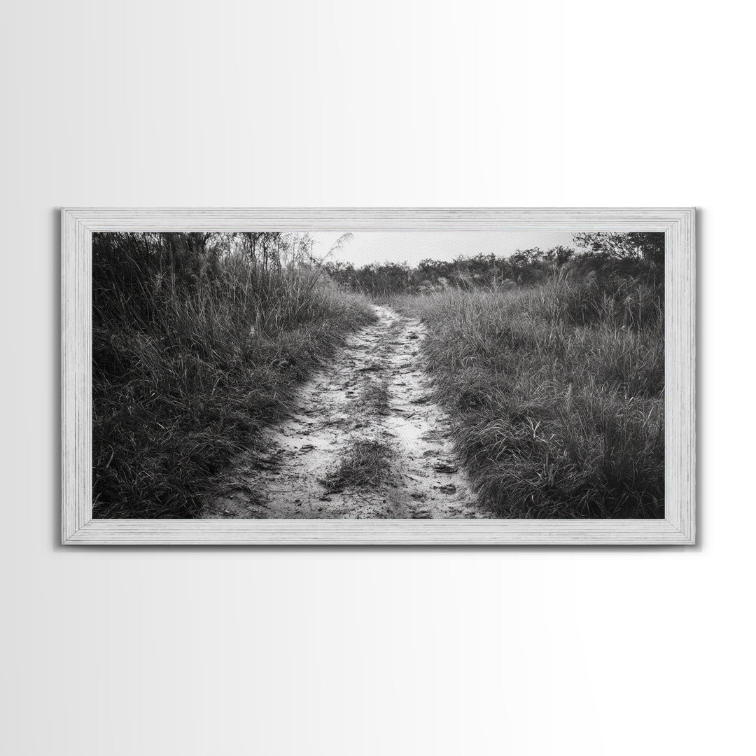 Dirt Path Trail, Minimal Nature Photography, Countryside Landscape, Rustic Fall Vibe Wall Art, Neutral Home Decor, Framed Canvas Print