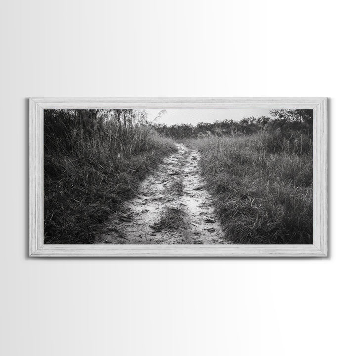 Dirt Path Trail, Minimal Nature Photography, Countryside Landscape, Rustic Fall Vibe Wall Art, Neutral Home Decor, Framed Canvas Print