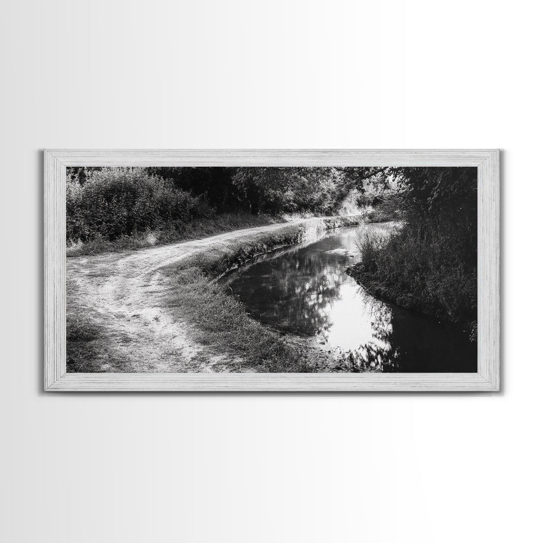 River Bend Trail, Peaceful Water Path, Tranquil Forest Landscape, Nature-Inspired Rustic Decor, Autumn Wall Art, Canvas Print