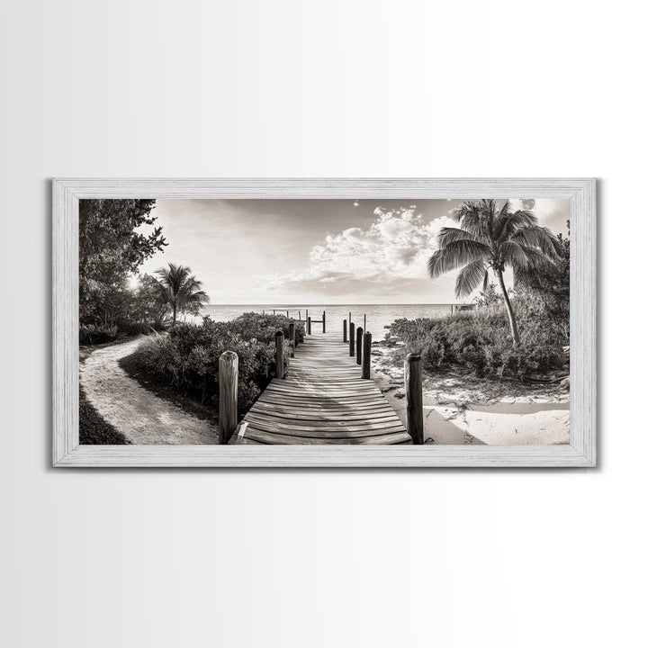 Beach Path, Coastal Dock, Tropical Palms, Canvas Print, Vacation Vibes, Boho Seaside Decor, Bathroom Wall Art, Nautical Island Landscape