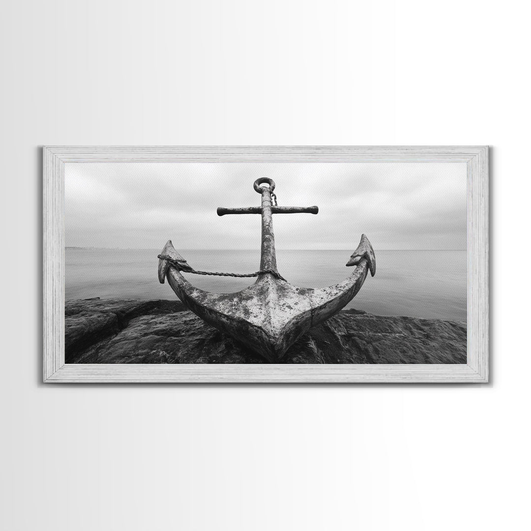 Nautical Anchor Art, Coastal Photography, Rustic Beach Decor, Framed Canvas Print, Bathroom or Lake House Wall Art, Minimal Style