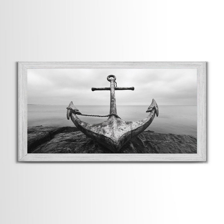 Nautical Anchor Art, Coastal Photography, Rustic Beach Decor, Framed Canvas Print, Bathroom or Lake House Wall Art, Minimal Style