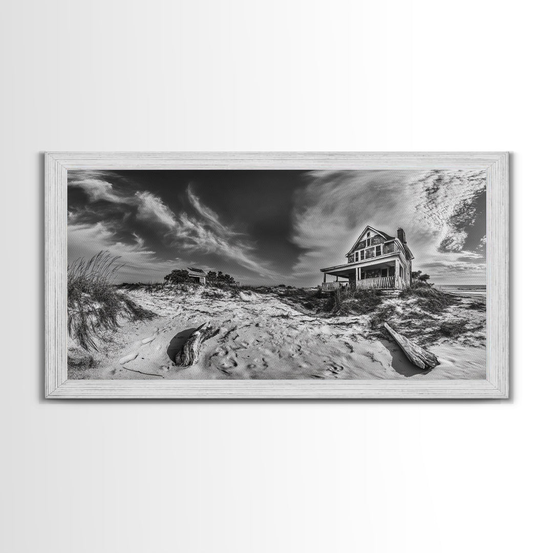 Abandoned House, Beach Shack, Coastal Ruins, Windy Sky, Canvas Print, Rustic Wall Art, Fall Home Decor, Dramatic Seaside Scene