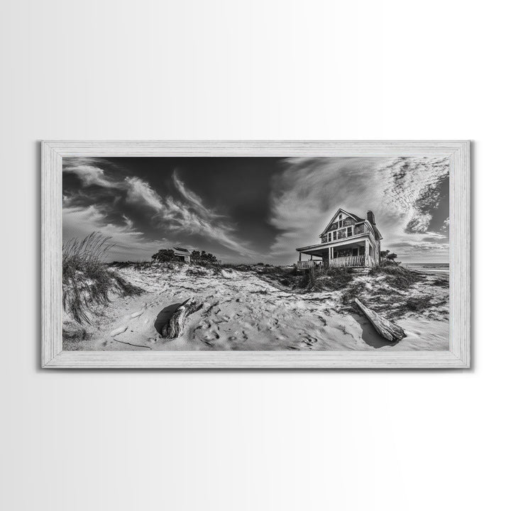 Abandoned House, Beach Shack, Coastal Ruins, Windy Sky, Canvas Print, Rustic Wall Art, Fall Home Decor, Dramatic Seaside Scene