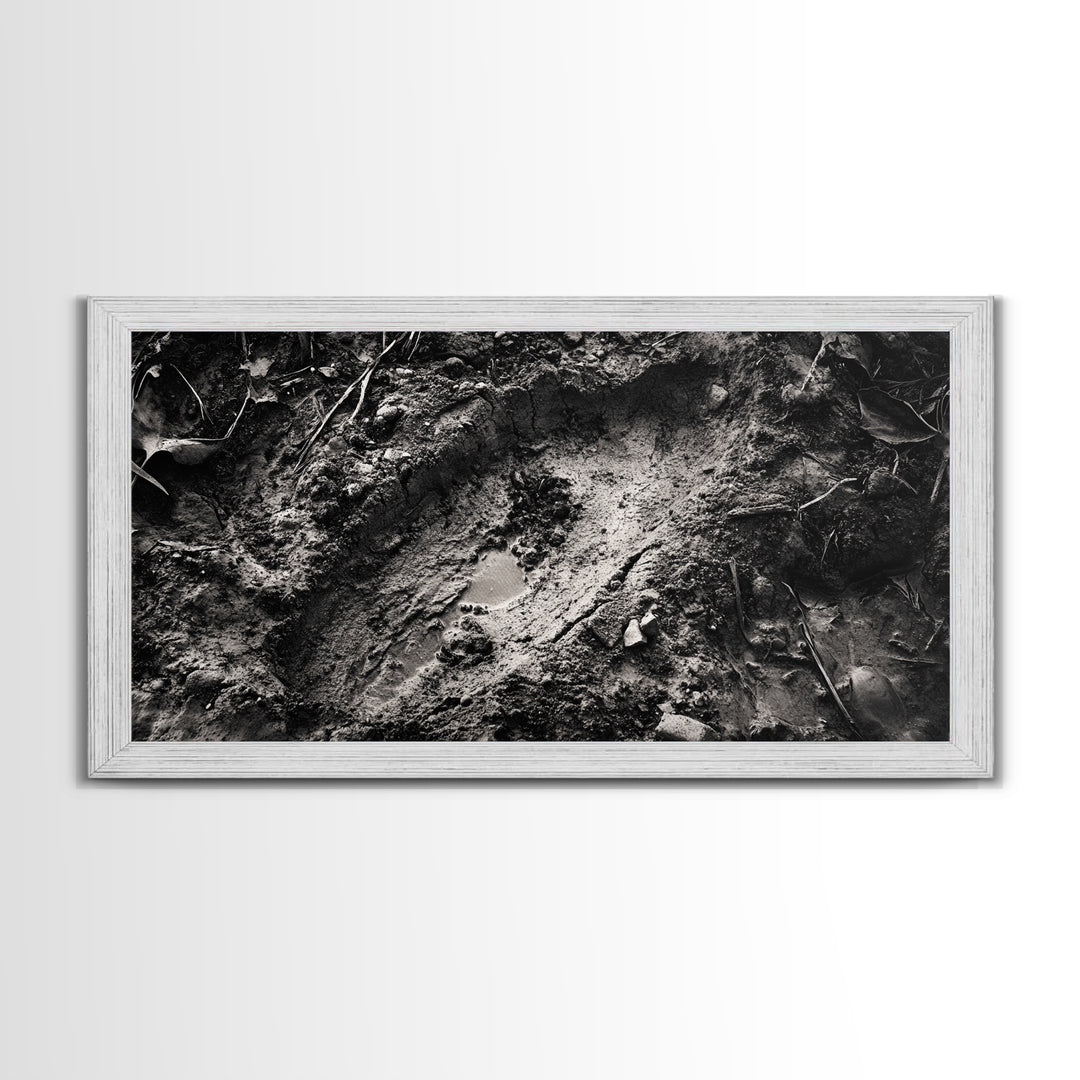 Animal Track Print, Nature Scene, Forest Ground, Autumn Photography, Framed Canvas Print, Rustic Cabin Wall Art, Earth Tone Decor