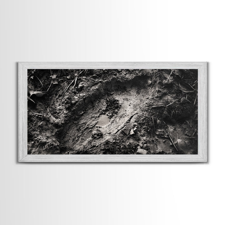Animal Track Print, Nature Scene, Forest Ground, Autumn Photography, Framed Canvas Print, Rustic Cabin Wall Art, Earth Tone Decor