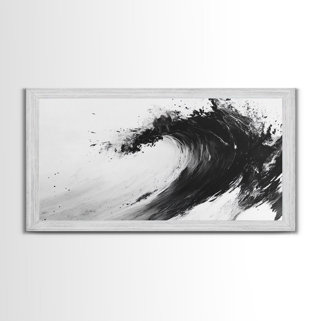 Abstract Wave, Black White, Modern Ink, Ocean Motion, Canvas Print, Minimalist Art, Office Wall Decor, Contemporary Coastal Style