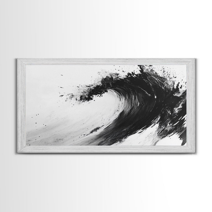 Abstract Wave, Black White, Modern Ink, Ocean Motion, Canvas Print, Minimalist Art, Office Wall Decor, Contemporary Coastal Style
