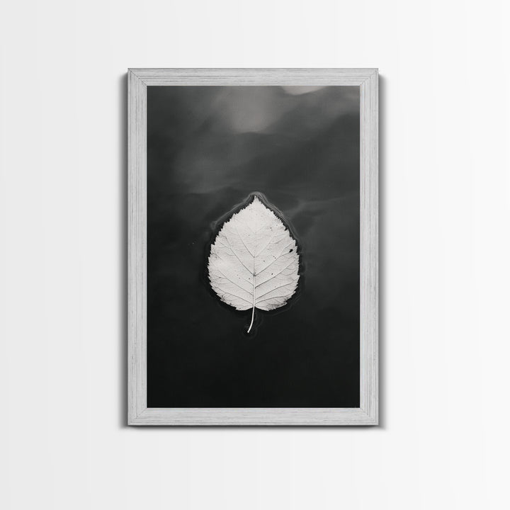 Floating Leaf, Still Water, Nature Simplicity, Autumn Calm, Canvas Print, Minimalist Wall Art, Bathroom Decor, Scandinavian Fall Style