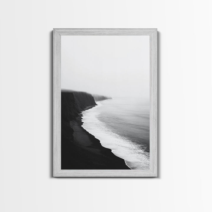 Cliff Coast, Mist Horizon, Monochrome Sea, Rugged Beauty, Canvas Print, Living Room Wall Art, Coastal Modern Style, Minimalist Ocean Scene