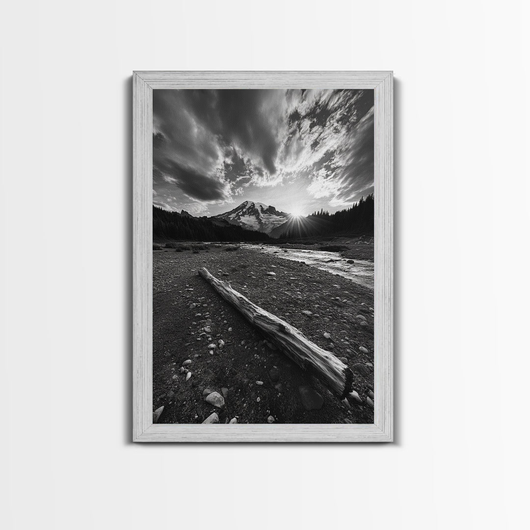 Mountain Sunrise Drift, Alpine Peak Glow, Majestic Morning View, Framed Canvas Print, Entryway Wall Art, Moody Nature Decor, Cabin Style