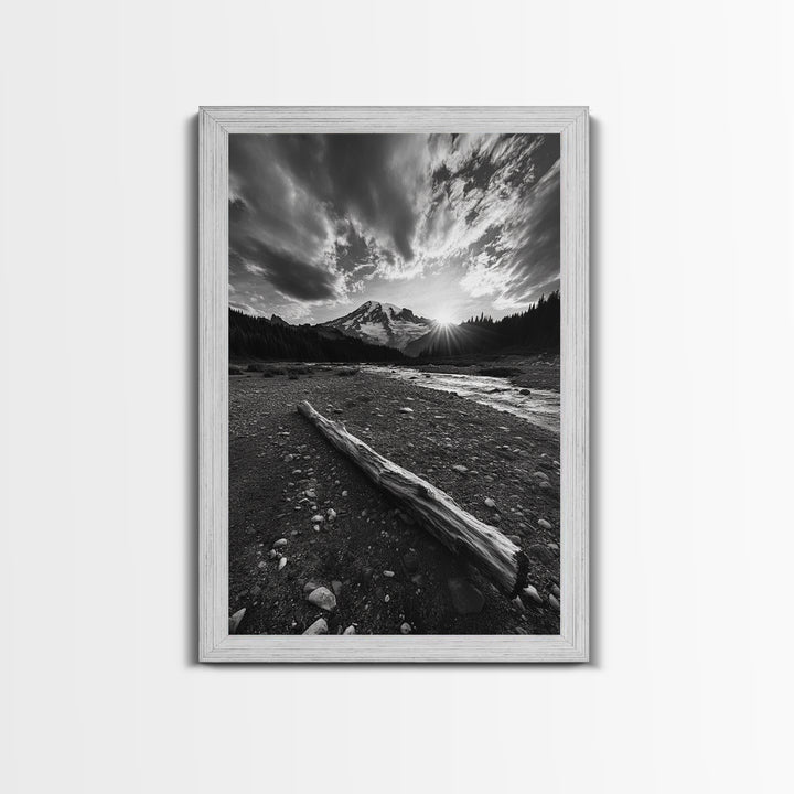 Mountain Sunrise Drift, Alpine Peak Glow, Majestic Morning View, Framed Canvas Print, Entryway Wall Art, Moody Nature Decor, Cabin Style