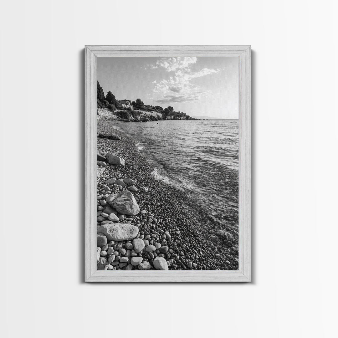 Pebble Beach, Tranquil Coastline, Coastal Stones, Sunrise Shore, Canvas Print, Bathroom Wall Art, Ocean Photography, Beach House Decor