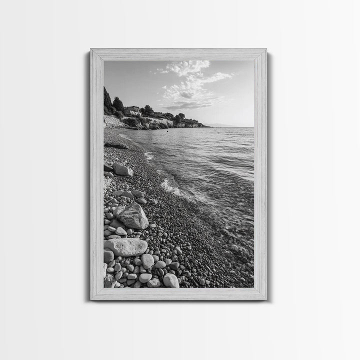Pebble Beach, Tranquil Coastline, Coastal Stones, Sunrise Shore, Canvas Print, Bathroom Wall Art, Ocean Photography, Beach House Decor