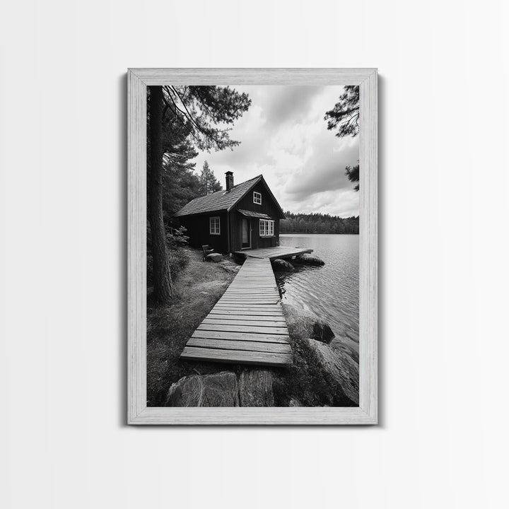 Lake Cabin Path, Nordic Forest Retreat, Nature Escape, Canvas Print, Cozy Wall Art, Scandinavian Decor, Fall Rustic Living Room Art
