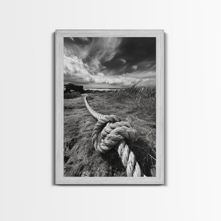 Nautical Rope Knot, Coastal Texture, Ocean Breeze, Framed Canvas Print, Beach House Wall Art, Rustic Nautical Decor, Minimalist Style