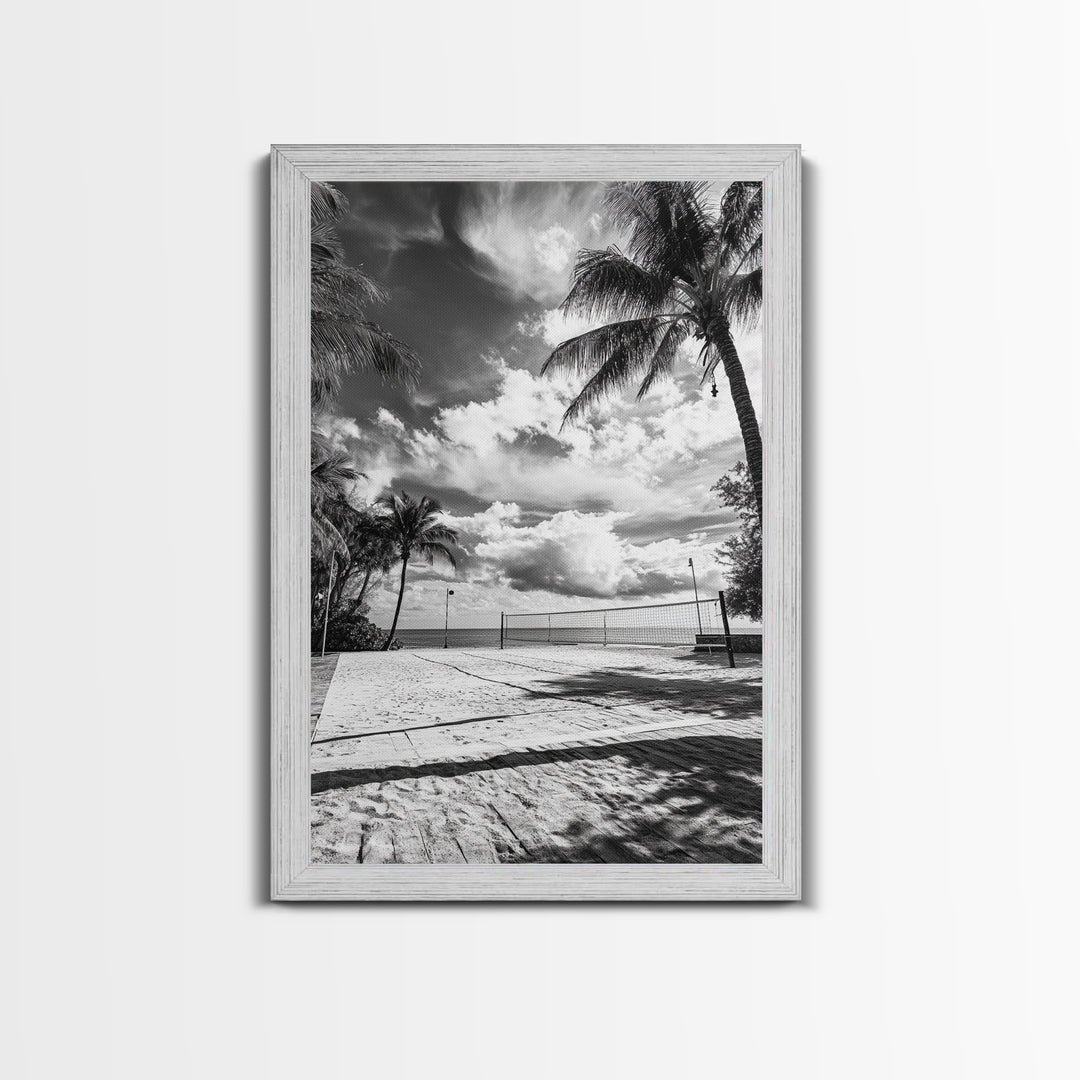 Beach Volleyball, Palm Trees, Island Sport, Canvas Print, Tropical Wall Art, Game Room Decor, Coastal Fitness Photography