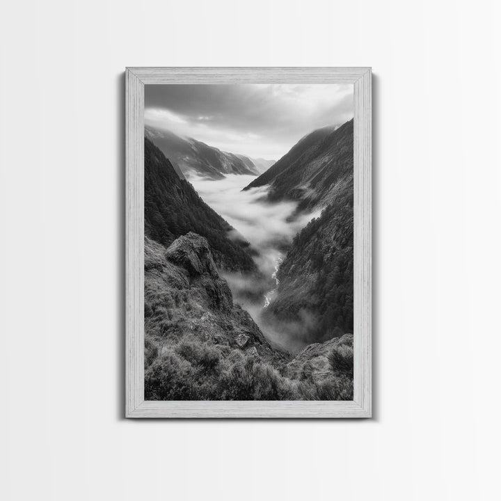 Foggy Mountain Valley, Nature Escape, Serene Wall Art, Framed Canvas Print, Adventure Photography, Cabin Autumn Decor