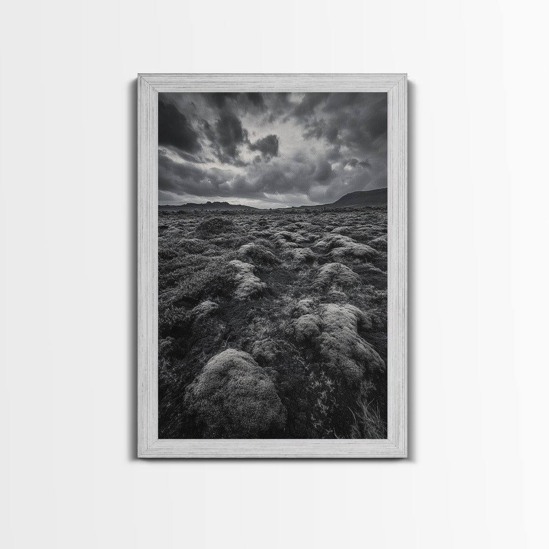 Moss Covered Lava, Iceland Landscape, Moody Nature Scene, Framed Canvas Print, Fall Rustic Decor, Earth Tone Wall Art