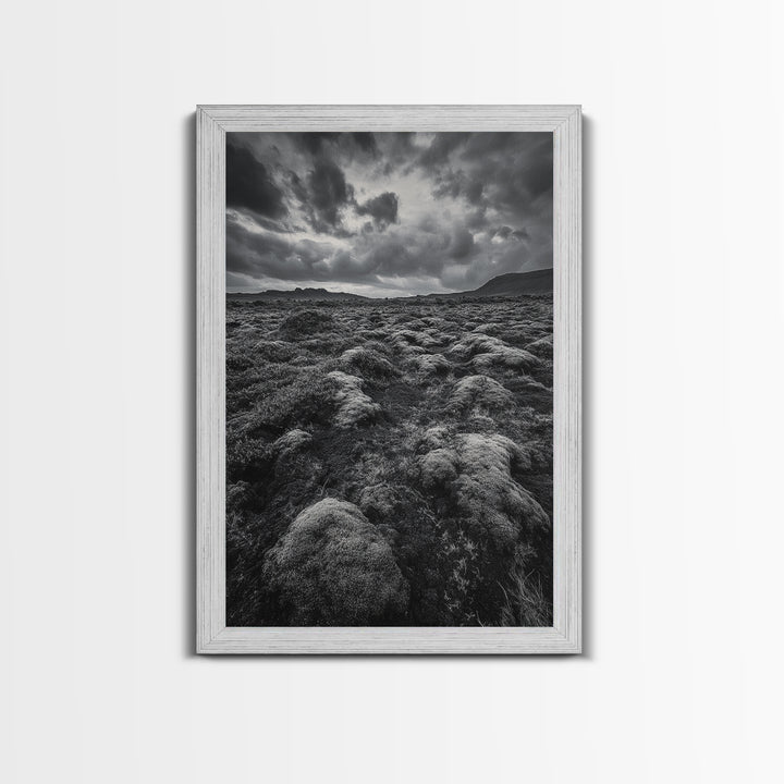 Moss Covered Lava, Iceland Landscape, Moody Nature Scene, Framed Canvas Print, Fall Rustic Decor, Earth Tone Wall Art