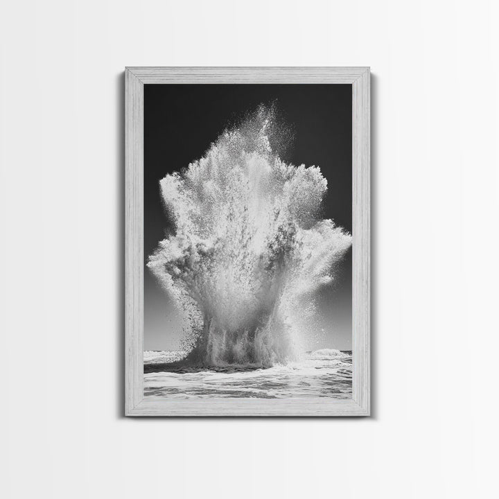 Ocean Splash, Water Explosion, Sea Power, Canvas Print, Bathroom Wall Art, Black and White Abstract Art, Coastal Modern Decor