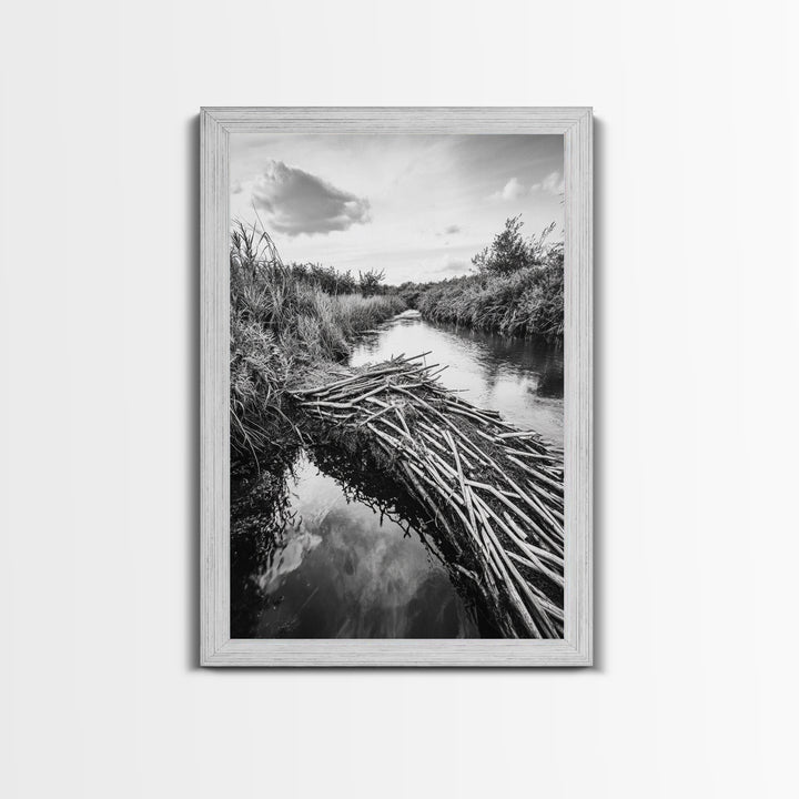 Nature Escape, Stream View, Rustic Landscape, Autumn Calm, Framed Canvas Print, Nature art, Rustic Wall Decor, Cabin Art, Office Artwork