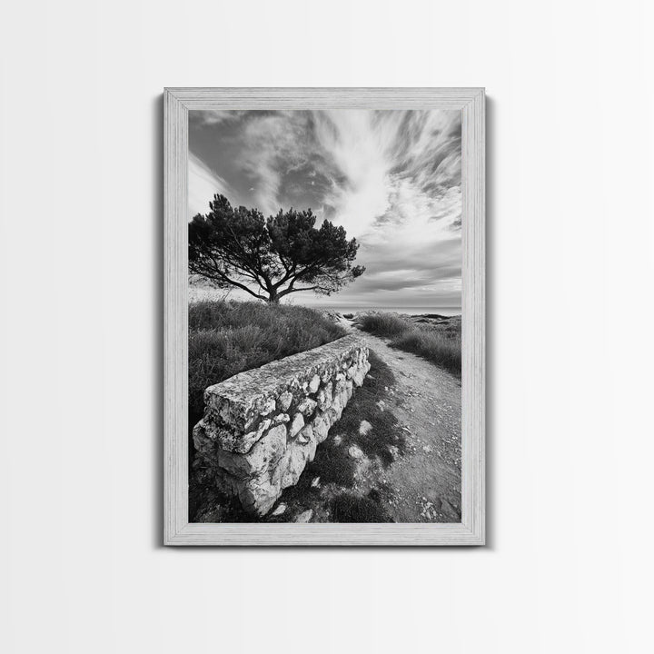 Coastal Path, Nature Trail, Windswept Tree, Framed Canvas Print, Rustic Landscape Art, Minimalist Decor, Bedroom Wall Art, Fall Vibes