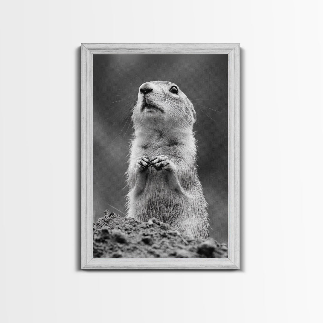 Prairie Dog, Wildlife Watch, Nature Moment, Framed Canvas Print, Whimsical Animal Wall Art, Nursery Decor, Cute Forest Creature