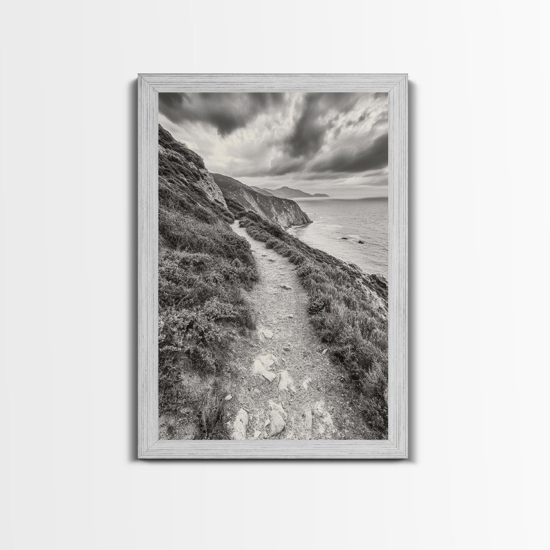 Cliffside Path, Coastal Trail, Ocean Escape, Canvas Print, Moody Landscape Wall Art, Living Room Decor, Adventure Travel Aesthetic