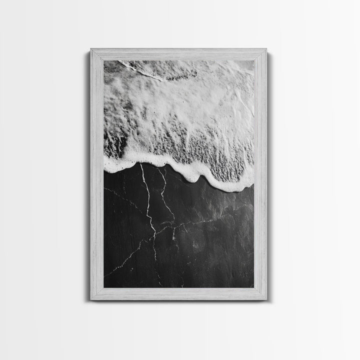 Wave Edge, Cracked Earth, Tide Meets Stone, Nature Contrast, Canvas Print, Abstract Ocean Art, Minimalist Wall Decor, Bathroom Artwork