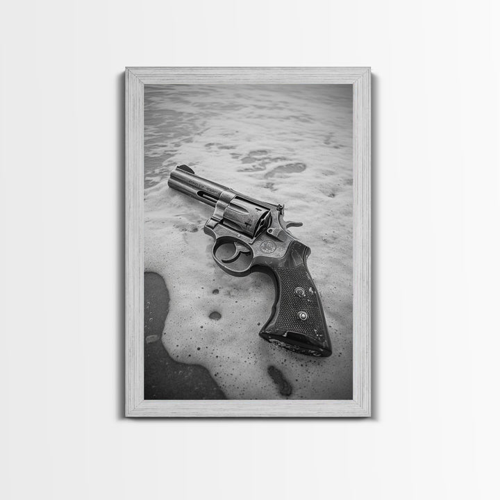 Revolver Beach, Washed Ashore, Western Style, Noir Photography, Framed Canvas Print, Industrial Wall Art, Man Cave Decor, Rustic Vibes