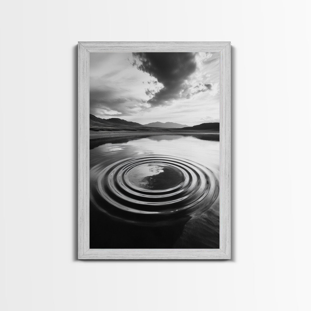 Ripple Effect, Calm Water, Meditative Landscape, Serene Mountains, Framed Canvas Print, Minimalist Wall Art, Bedroom or Spa Vibes