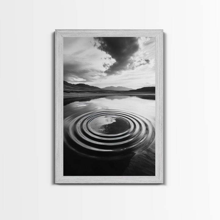 Ripple Effect, Calm Water, Meditative Landscape, Serene Mountains, Framed Canvas Print, Minimalist Wall Art, Bedroom or Spa Vibes