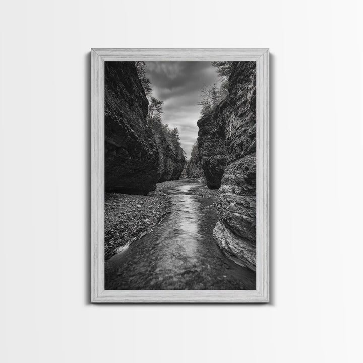 Canyon River, Rugged Path, Rock Walls, Adventure Nature, Framed Canvas Print, Cabin Wall Art, Explorer Decor, Wilderness Vibe
